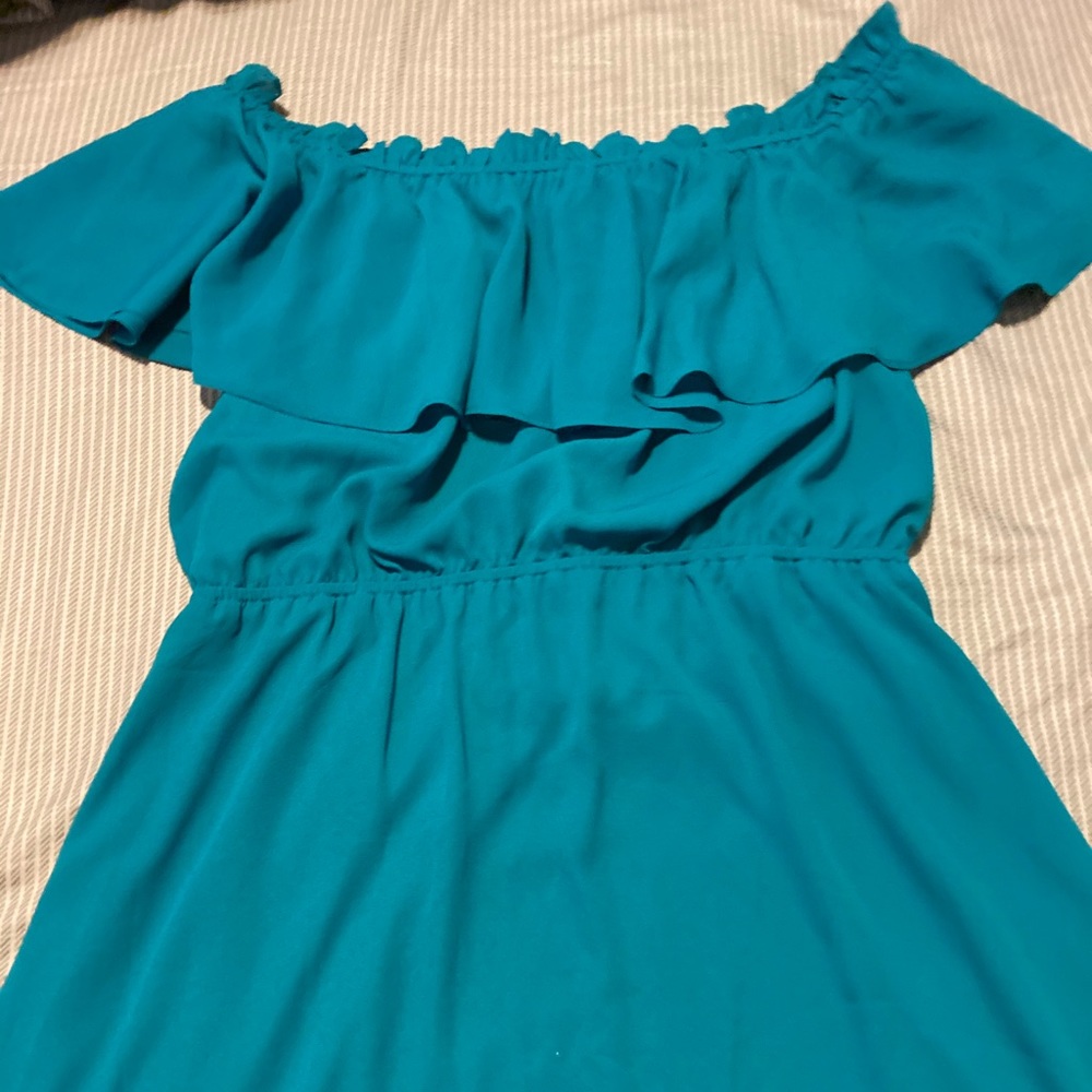 Off the shoulder blue dress